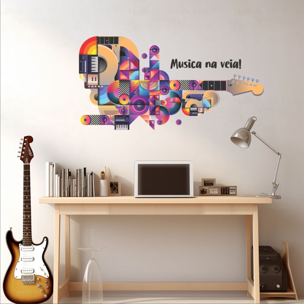 ADESIVO GUITARRA MULTICOLORIDA - Vinil Decor Goiânia (62) 98574-6840