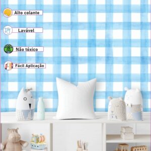 PAPEL DE PAREDE INFANTIL XADREZ AZUL VIVO AQUARELA
