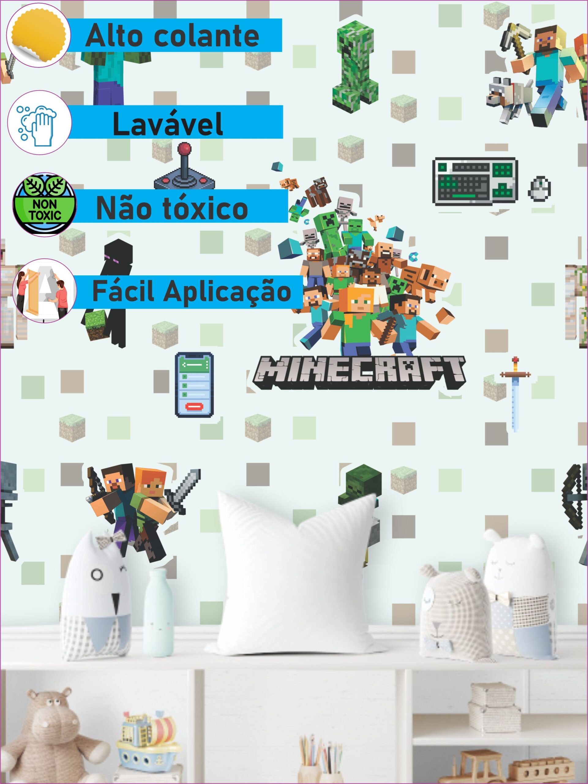 PAPEL DE PAREDE MINECRAFT FUNDO VERDE CLARO